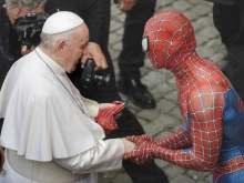 Mattia Villardita, a 28-year-old Italian who dresses up as Spider-Man, attends the general audience at the Vatican, June 23, 2021.